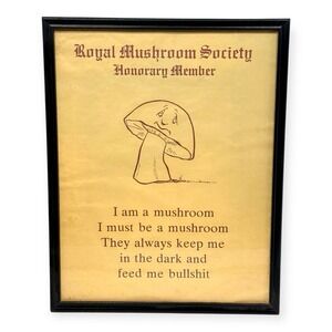 Vintage 1970's Anthropomorphic Mushroom Humor Wall Art Royal Mushroom Society